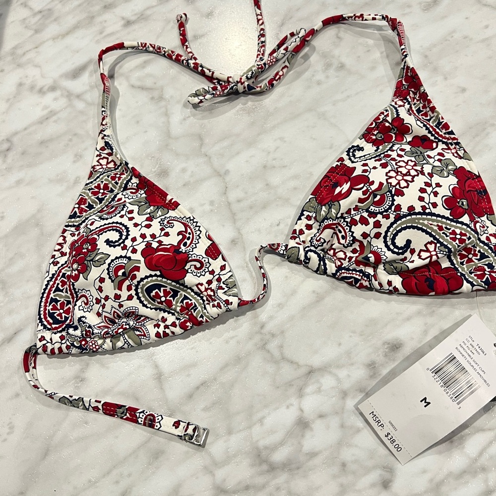 Floral Red and White Bikini Top
